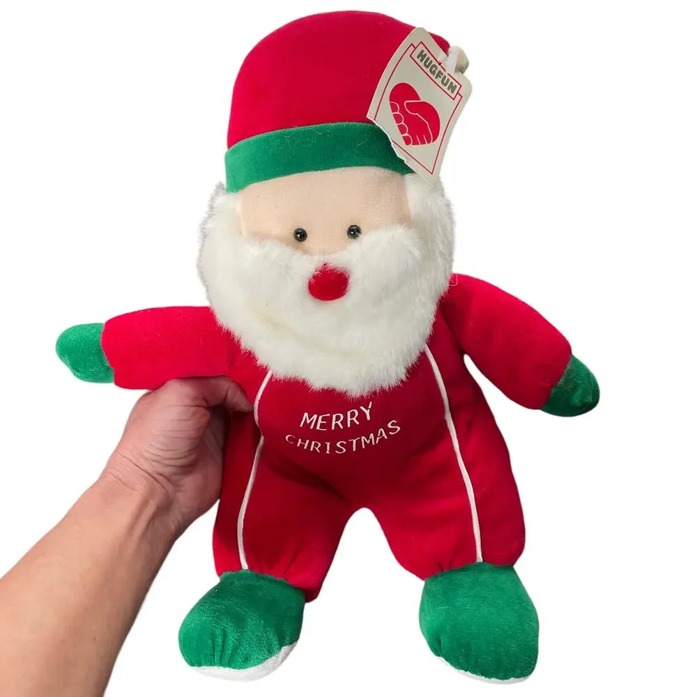 HugFun Santa Claus Plush with Rattle Inside Ho Ho Feet Christmas Vtg TAGS READ